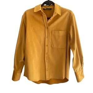 Zara Yellow Corduroy Button Down Collared Shirt